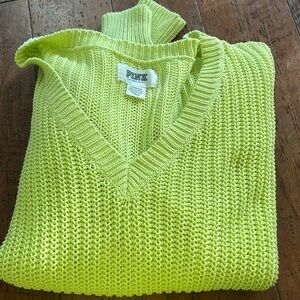 NWOT Victoria’s Secret PINK Knit V-Neck Sweater Neon Yellow Lime Green Cotton